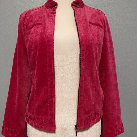 Chico’s Pink Corduroy Jacket Floral Embossed Artsy Quiet Luxury Size 0 Small - Picture 3 of 10